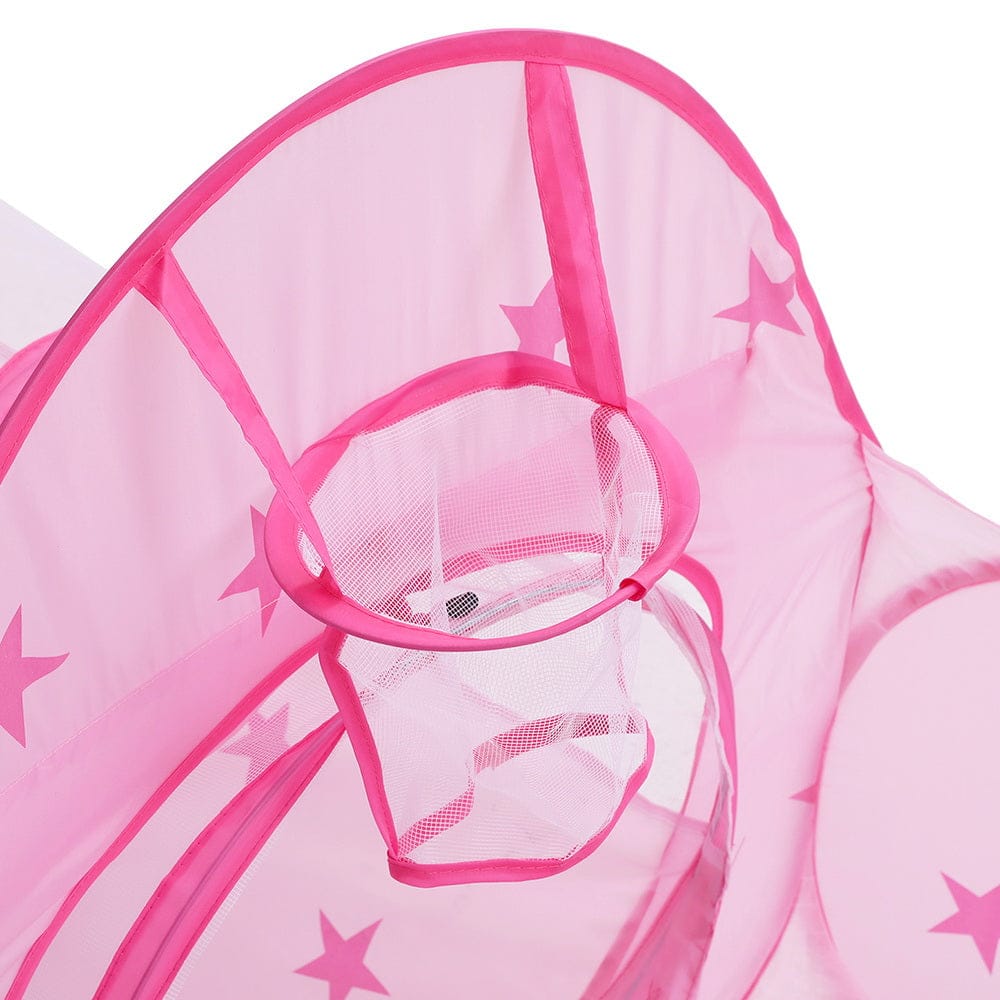 Keezi Baby & Kids > Baby & Kid's Toys > Pretend Play Keezi Kids Playhouse Play Tent Pop Up Castle Crawl Tunnel Basketball Hoop Pink