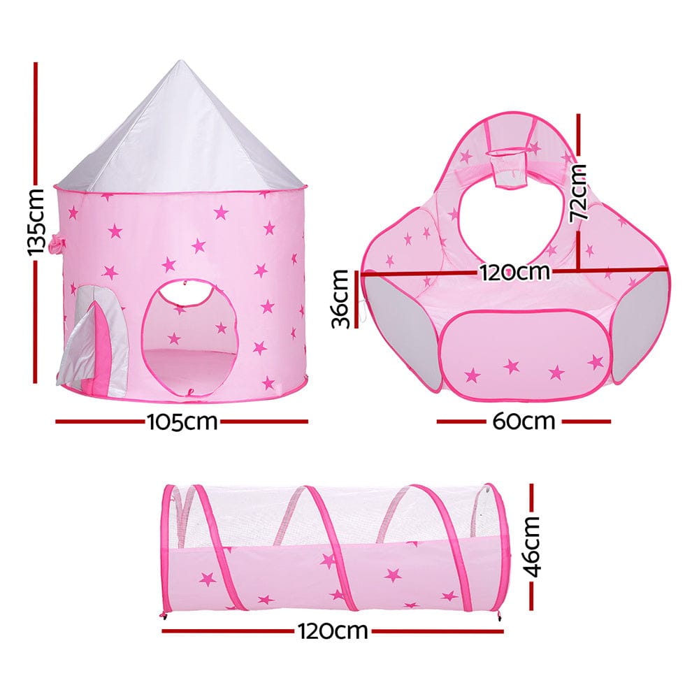 Keezi Baby & Kids > Baby & Kid's Toys > Pretend Play Keezi Kids Playhouse Play Tent Pop Up Castle Crawl Tunnel Basketball Hoop Pink