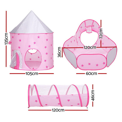 Keezi Baby & Kids > Baby & Kid's Toys > Pretend Play Keezi Kids Playhouse Play Tent Pop Up Castle Crawl Tunnel Basketball Hoop Pink