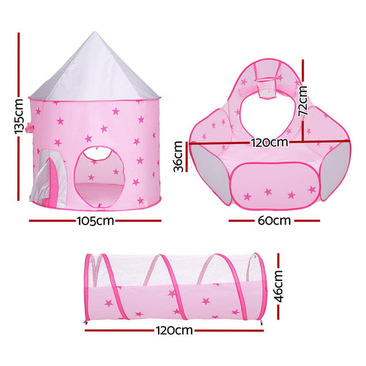 Keezi Baby & Kids > Baby & Kid's Toys > Pretend Play Keezi Kids Playhouse Play Tent Pop Up Castle Crawl Tunnel Basketball Hoop Pink