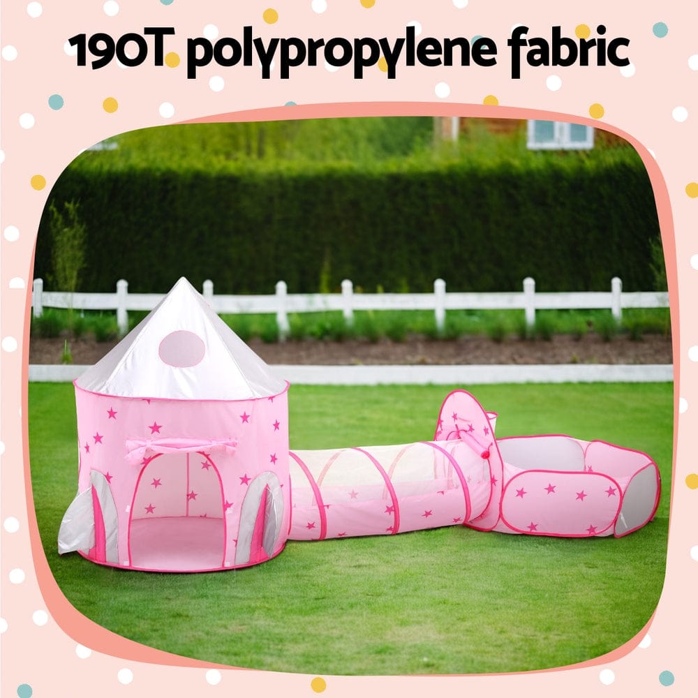 Keezi Baby & Kids > Baby & Kid's Toys > Pretend Play Keezi Kids Playhouse Play Tent Pop Up Castle Crawl Tunnel Basketball Hoop Pink
