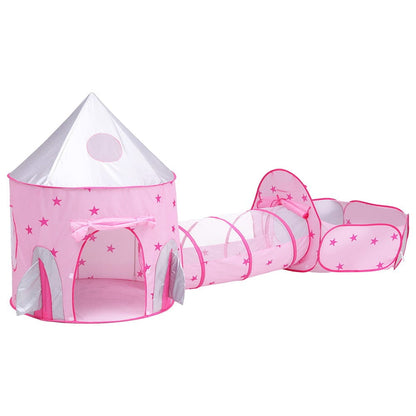 Keezi Baby & Kids > Baby & Kid's Toys > Pretend Play Keezi Kids Playhouse Play Tent Pop Up Castle Crawl Tunnel Basketball Hoop Pink