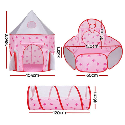 Keezi Baby & Kids > Baby & Kid's Toys > Pretend Play Keezi Kids Playhouse Play Tent Pop Up Castle Crawl Tunnel Basketball Hoop Pink