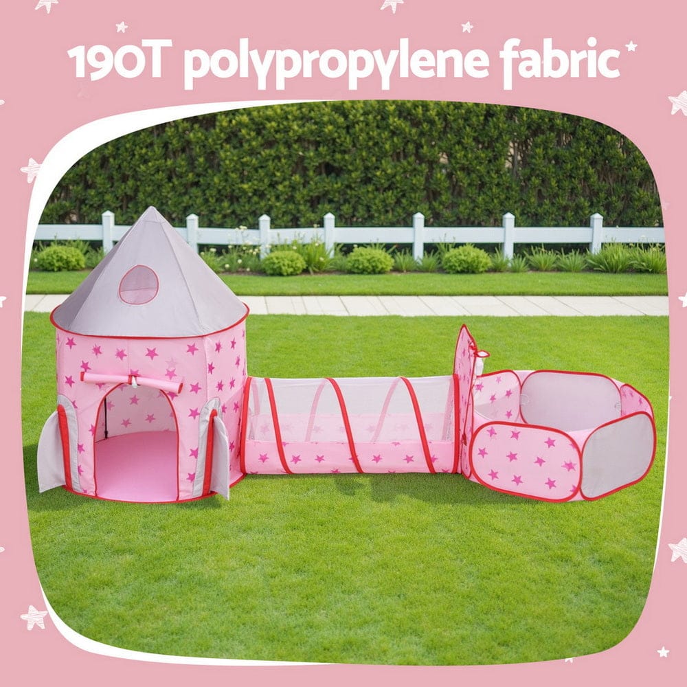Keezi Baby & Kids > Baby & Kid's Toys > Pretend Play Keezi Kids Playhouse Play Tent Pop Up Castle Crawl Tunnel Basketball Hoop Pink