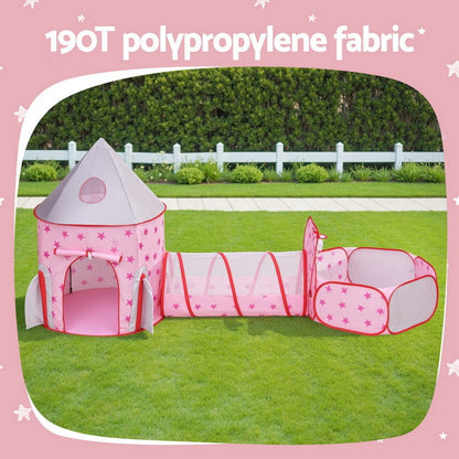 Keezi Baby & Kids > Baby & Kid's Toys > Pretend Play Keezi Kids Playhouse Play Tent Pop Up Castle Crawl Tunnel Basketball Hoop Pink