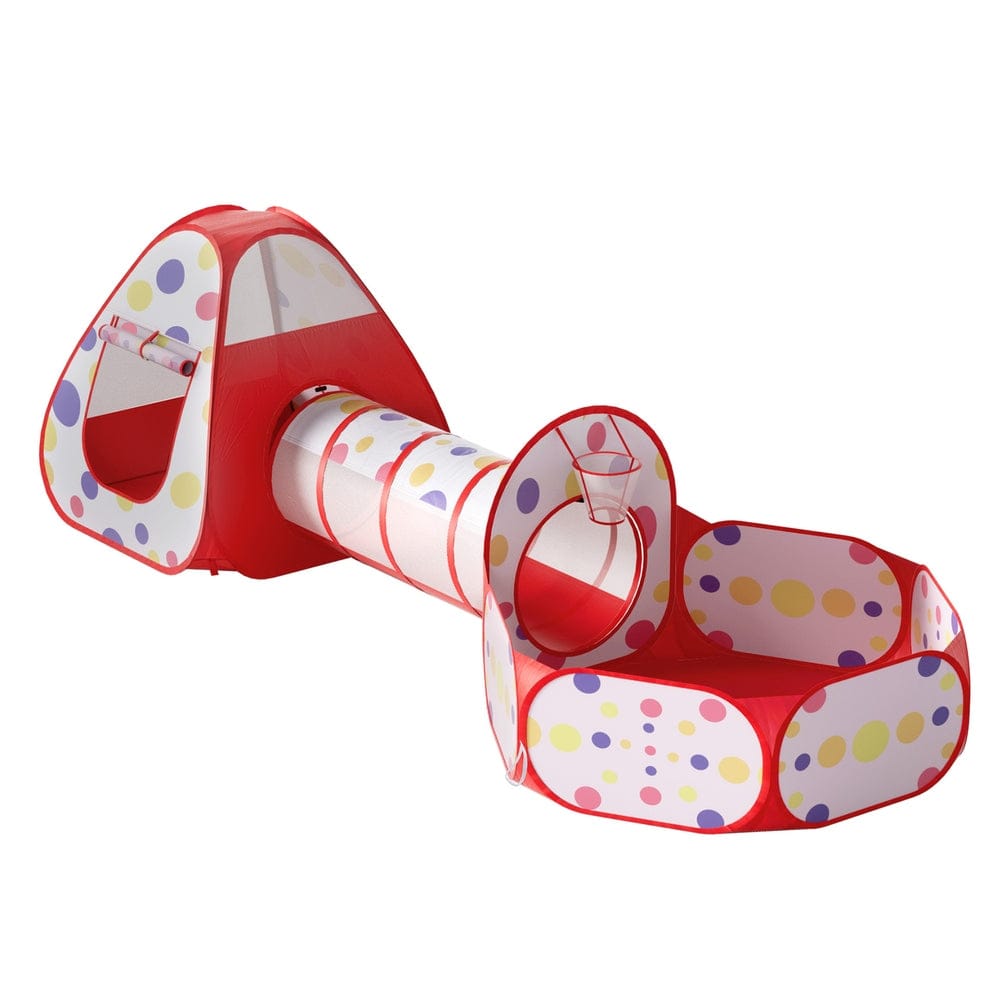 Keezi Baby & Kids > Baby & Kid's Toys > Pretend Play Keezi Kids Playhouse Play Tent Pop Up Teepee Ball Pit Tunnel Basketball Hoop Red