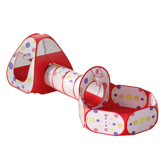 Keezi Baby & Kids > Baby & Kid's Toys > Pretend Play Keezi Kids Playhouse Play Tent Pop Up Teepee Ball Pit Tunnel Basketball Hoop Red