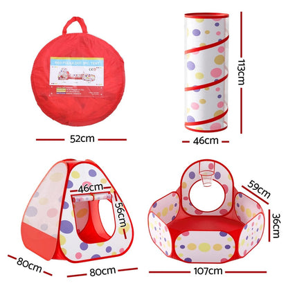 Keezi Baby & Kids > Baby & Kid's Toys > Pretend Play Keezi Kids Playhouse Play Tent Pop Up Teepee Ball Pit Tunnel Basketball Hoop Red