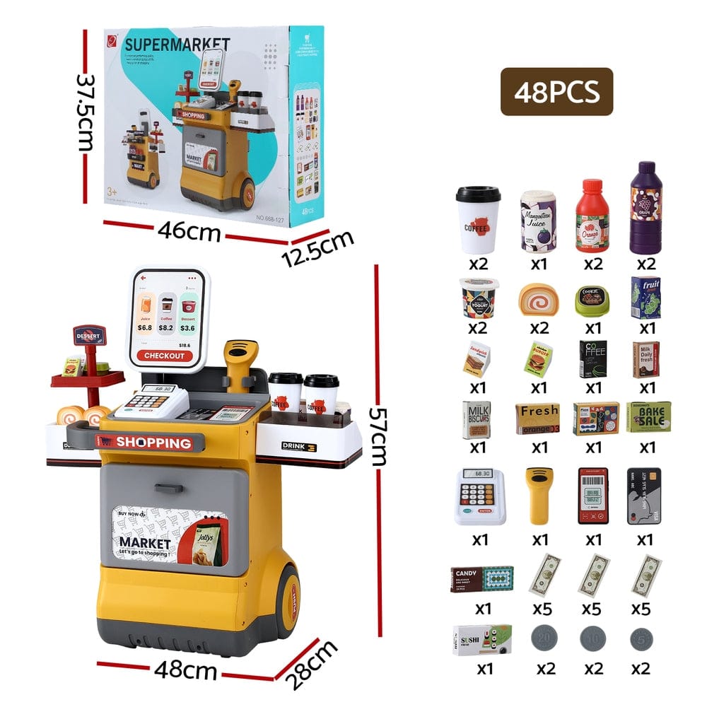 Keezi Baby & Kids > Baby & Kid's Toys > Pretend Play Keezi Kids Pretend Playset Supermarket Shopping Role Play Toy Cash Food 48PCS