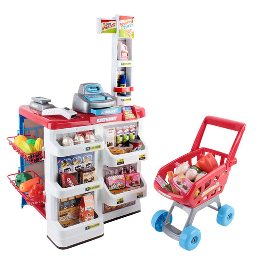Keezi Baby & Kids > Baby & Kid's Toys > Pretend Play Keezi Kids Pretend Role Play Supermarket 24 Piece Playset Cash Register Trolley
