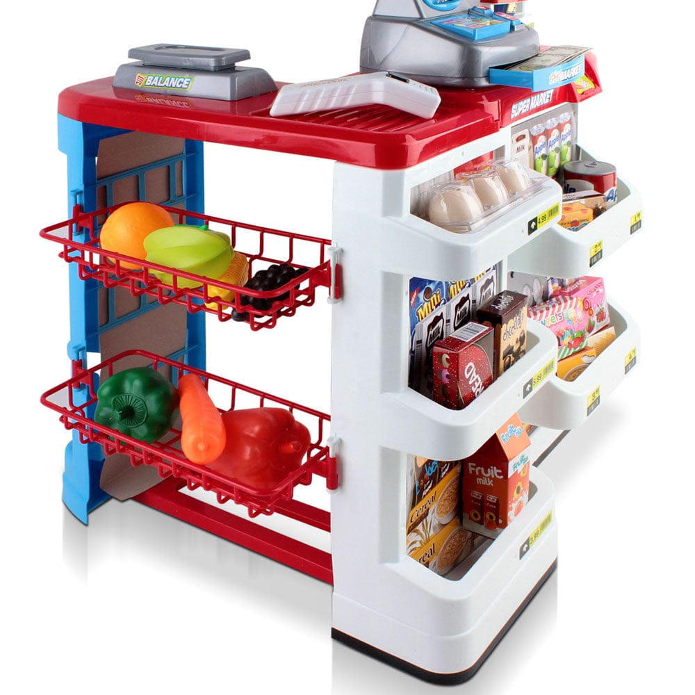 Keezi Baby & Kids > Baby & Kid's Toys > Pretend Play Keezi Kids Pretend Role Play Supermarket 24 Piece Playset Cash Register Trolley