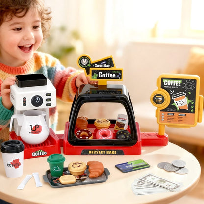 Keezi Baby & Kids > Baby & Kid's Toys > Pretend Play Keezi Kids Pretend Role Play Toy Coffee Shop with Coffee Maker Machine Play Money Food Tea Party Set