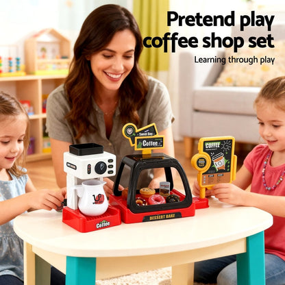 Keezi Baby & Kids > Baby & Kid's Toys > Pretend Play Keezi Kids Pretend Role Play Toy Coffee Shop with Coffee Maker Machine Play Money Food Tea Party Set