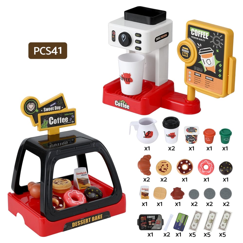 Keezi Baby & Kids > Baby & Kid's Toys > Pretend Play Keezi Kids Pretend Role Play Toy Coffee Shop with Coffee Maker Machine Play Money Food Tea Party Set