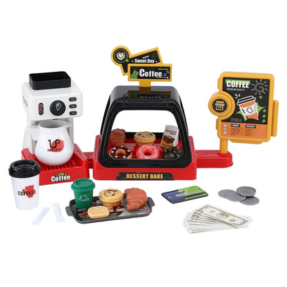 Keezi Baby & Kids > Baby & Kid's Toys > Pretend Play Keezi Kids Pretend Role Play Toy Coffee Shop with Coffee Maker Machine Play Money Food Tea Party Set
