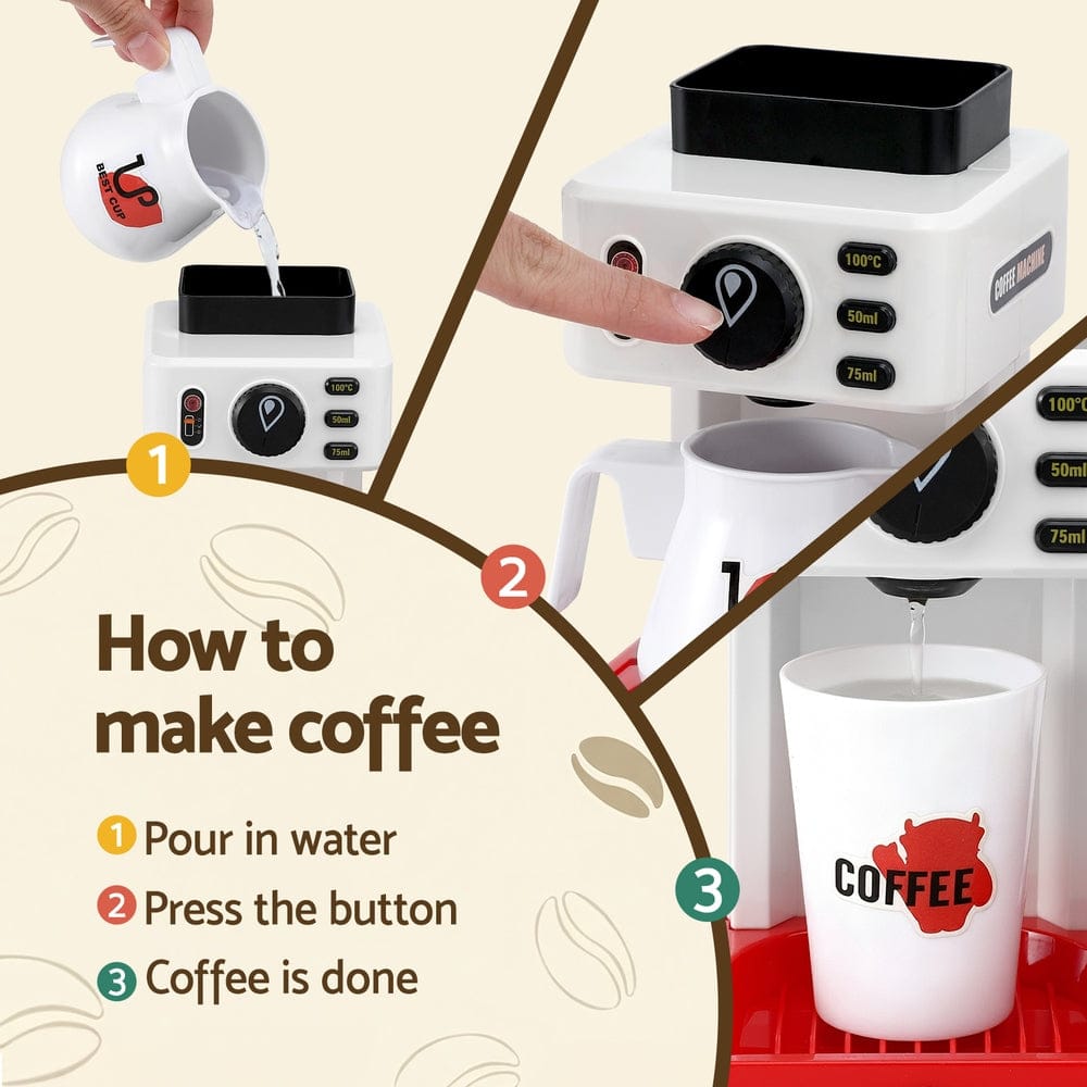 Keezi Baby & Kids > Baby & Kid's Toys > Pretend Play Keezi Kids Pretend Role Play Toy Coffee Shop with Coffee Maker Machine Play Money Food Tea Party Set