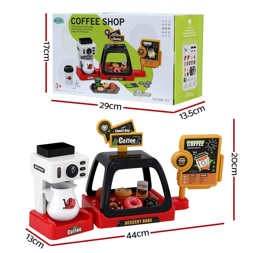 Keezi Baby & Kids > Baby & Kid's Toys > Pretend Play Keezi Kids Pretend Role Play Toy Coffee Shop with Coffee Maker Machine Play Money Food Tea Party Set