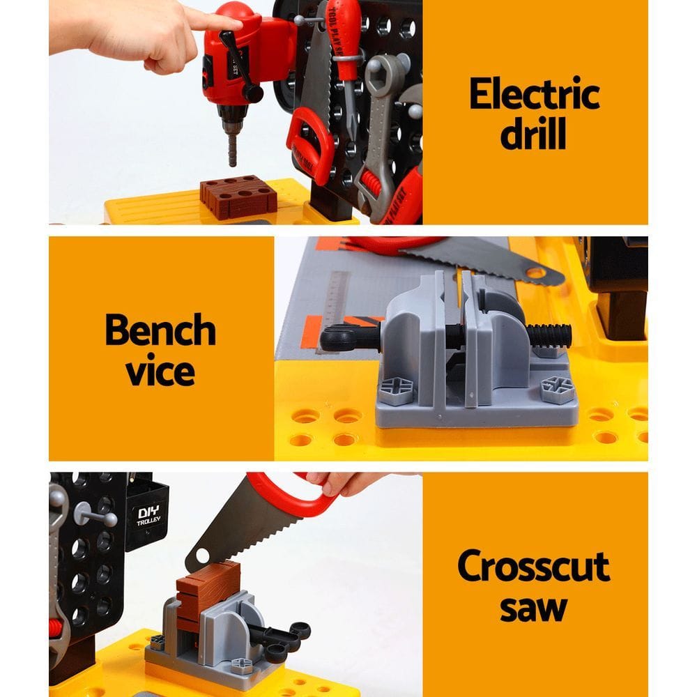 Keezi Baby & Kids > Baby & Kid's Toys > Pretend Play Keezi Kids Pretend Workbench DIY Tools 54 Piece Children Role Play Toys Black