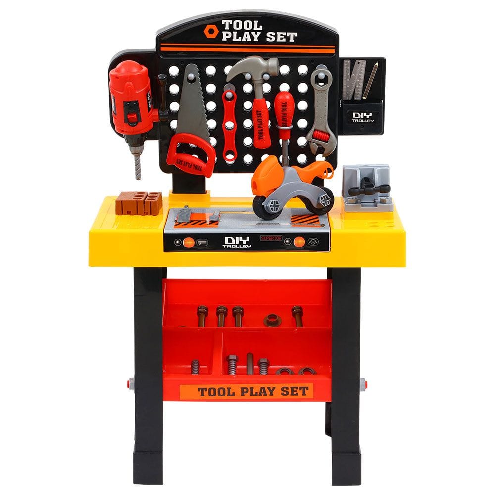 Keezi Baby & Kids > Baby & Kid's Toys > Pretend Play Keezi Kids Pretend Workbench DIY Tools 54 Piece Children Role Play Toys Black