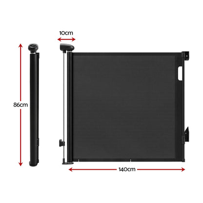 Keezi Baby & Kids > Gates & Playpens > Safety Gates & Safety Accessories Keezi Retractable Gate Baby Gate Pet Safety Fence Extends up to 140cm Black
