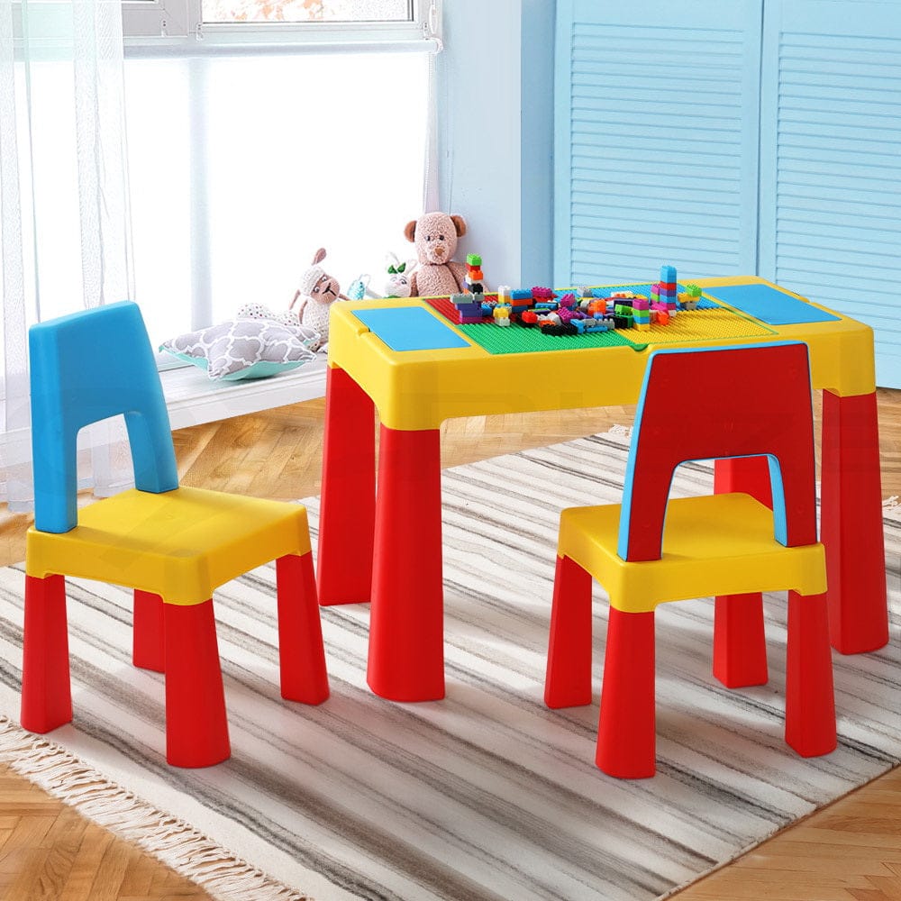 Keezi Baby & Kids > Kid's Furniture > Kid's Tables, Chairs & Seats Keezi 3PCS Kids Table and Chairs Set Activity Toys Storage Box Desk Blocks