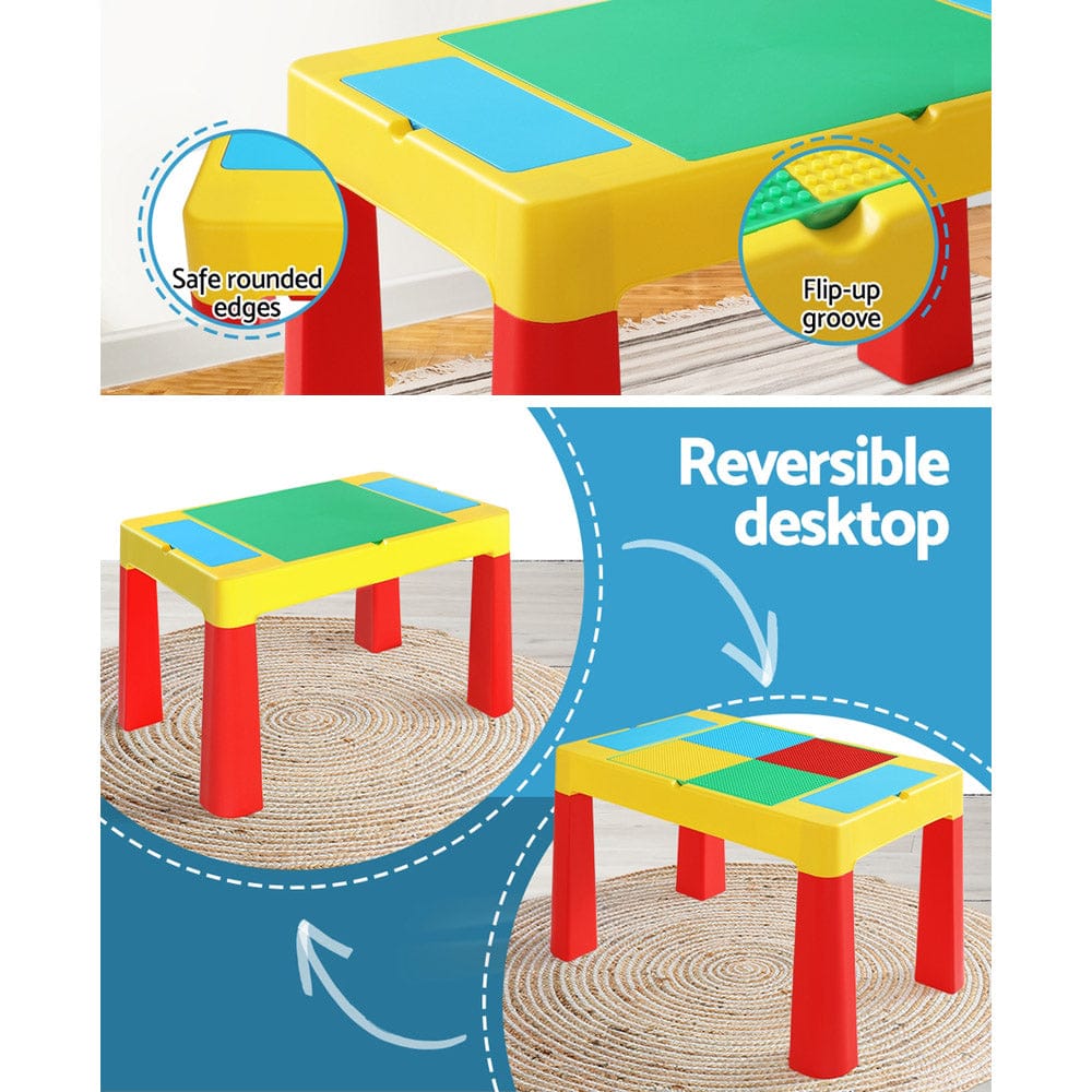 Keezi Baby & Kids > Kid's Furniture > Kid's Tables, Chairs & Seats Keezi 3PCS Kids Table and Chairs Set Activity Toys Storage Box Desk Blocks