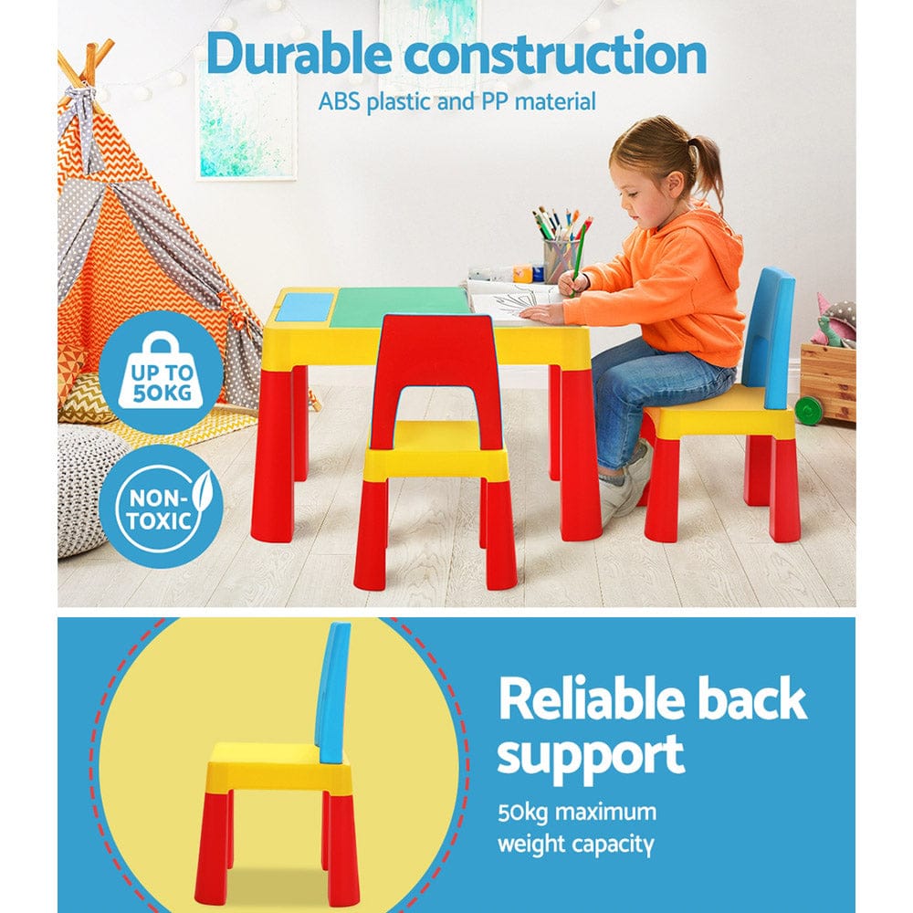 Keezi Baby & Kids > Kid's Furniture > Kid's Tables, Chairs & Seats Keezi 3PCS Kids Table and Chairs Set Activity Toys Storage Box Desk Blocks