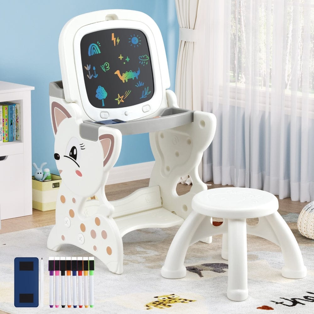 Keezi Baby & Kids > Kid's Furniture > Kid's Tables, Chairs & Seats Keezi Kids Table and Chair Set 2 in 1 Easel Desk Stool w/ LCD Writing Tablet