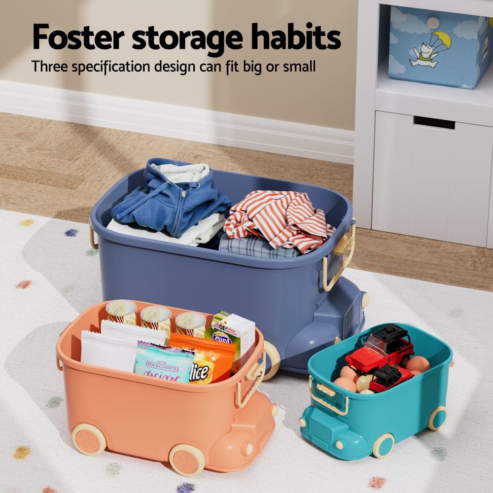 Keezi Baby & Kids > Kid's Furniture > Toy Boxes Keezi 3PCS Toy Storage Box Cute Car Toy Container Kids Toys Organiser Snack Boxes