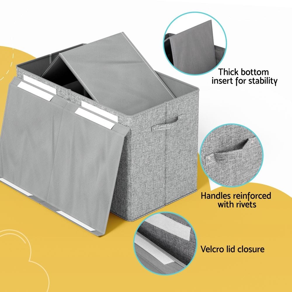 Keezi Baby & Kids > Kid's Furniture > Toy Boxes Keezi Large Toy Box Chest Storage with Flip-Top Lid Foldable Organizer Bins Grey