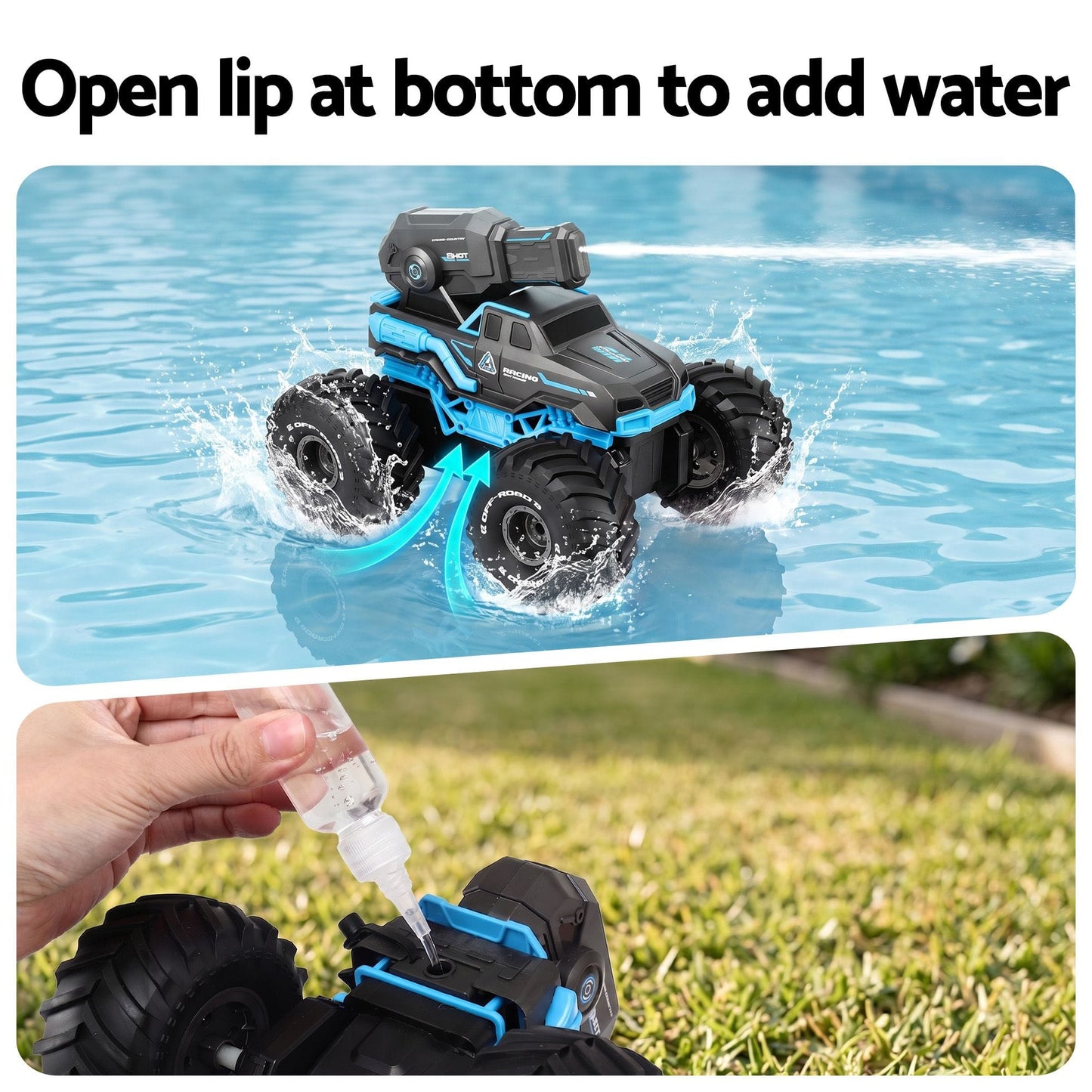 Keezi Kids Baby & Kids > Baby & Kid's Toys > Activity Toys Keezi Kids Amphibious 2.4GHz Remote Control Car Boat with Water Spray Blue