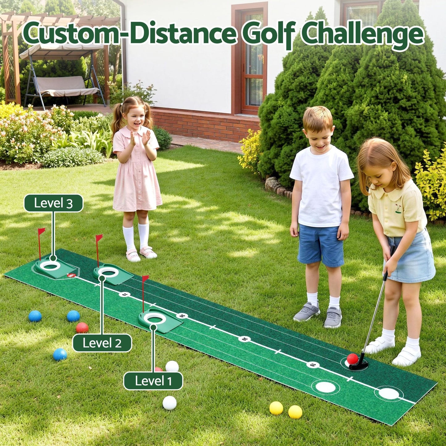 Keezi Kids Baby & Kids > Baby & Kid's Toys > Activity Toys Keezi Kids Golf Putting Game Set with Golf Club, Putting Mat, 12 Balls, 3 Target Holes, Indoor Outdoor Mini Golf Toy for Ages 3-8
