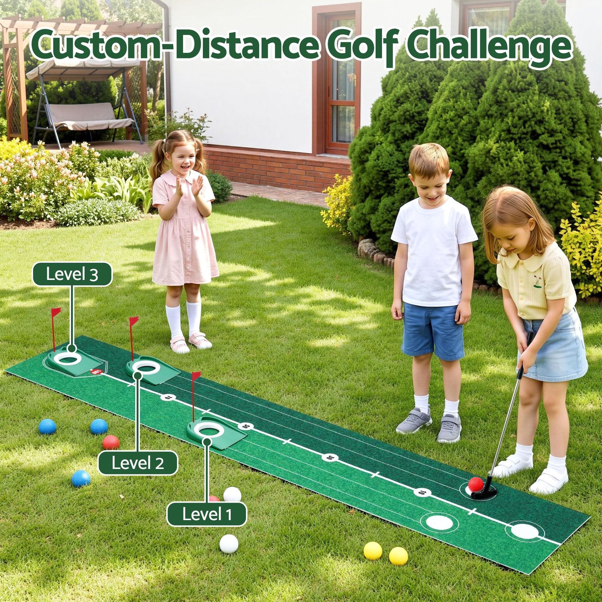 Keezi Kids Baby & Kids > Baby & Kid's Toys > Activity Toys Keezi Kids Golf Putting Game Set with Golf Club, Putting Mat, 12 Balls, 3 Target Holes, Indoor Outdoor Mini Golf Toy for Ages 3-8