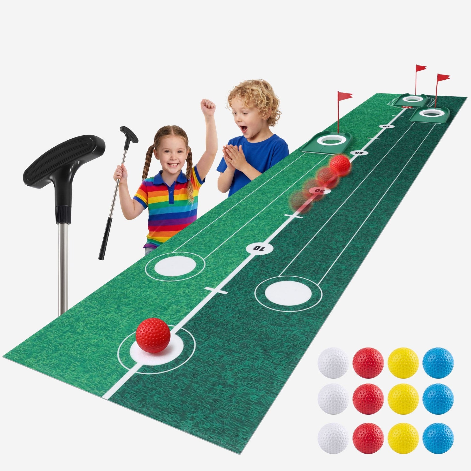 Keezi Kids Baby & Kids > Baby & Kid's Toys > Activity Toys Keezi Kids Golf Putting Game Set with Golf Club, Putting Mat, 12 Balls, 3 Target Holes, Indoor Outdoor Mini Golf Toy for Ages 3-8