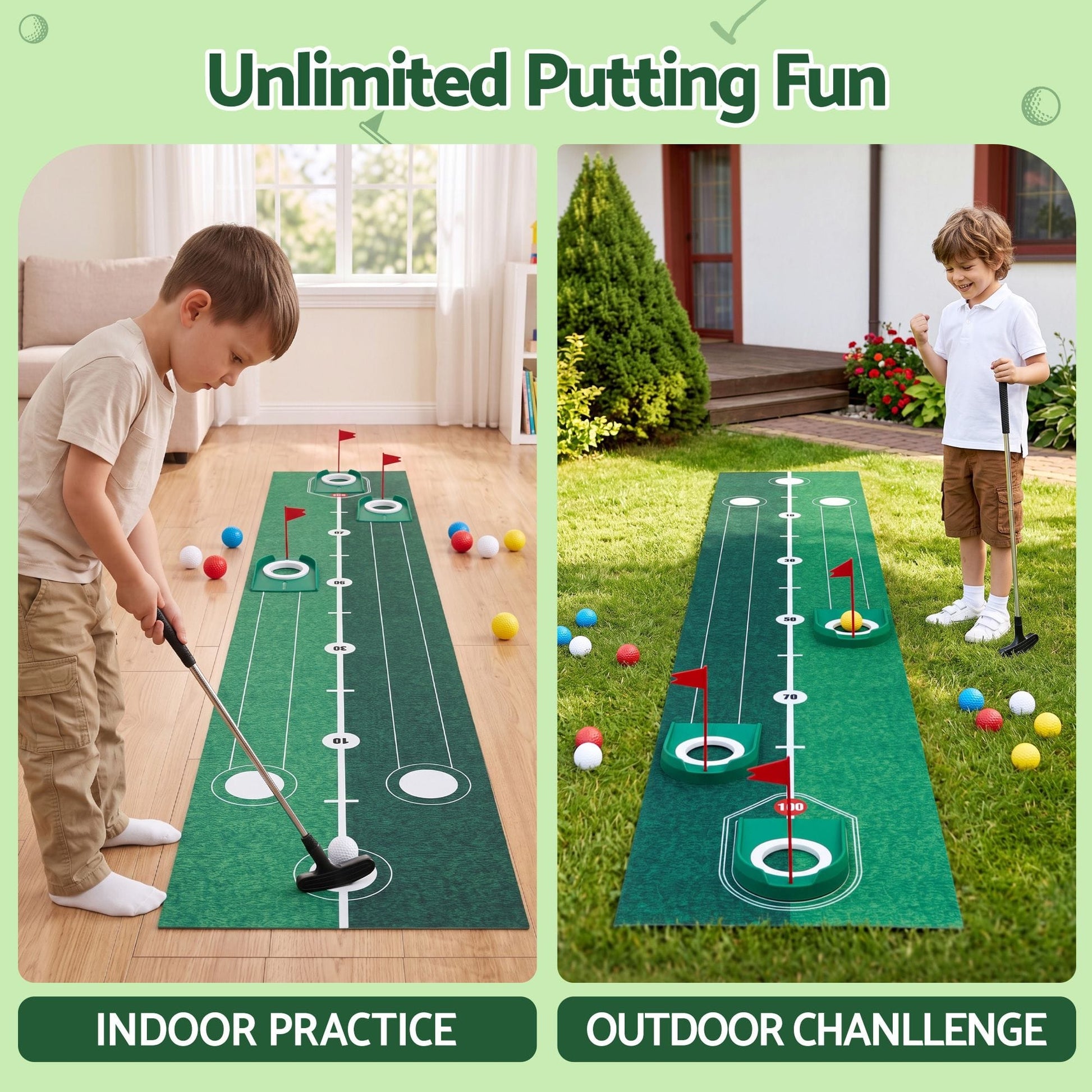 Keezi Kids Baby & Kids > Baby & Kid's Toys > Activity Toys Keezi Kids Golf Putting Game Set with Golf Club, Putting Mat, 12 Balls, 3 Target Holes, Indoor Outdoor Mini Golf Toy for Ages 3-8
