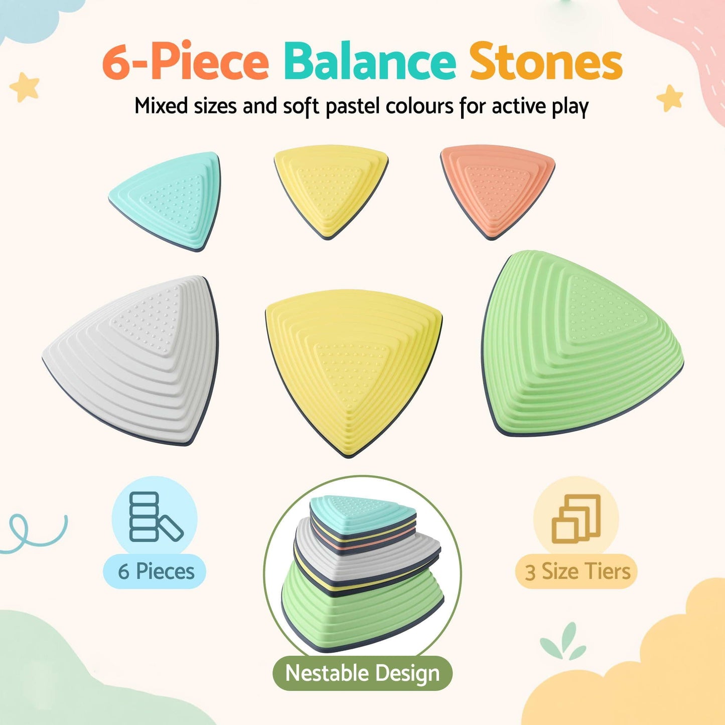 Keezi Kids Baby & Kids > Baby & Kid's Toys > Activity Toys Keezi Kids Stepping Stones 6PCS Balance Stones Indoor Outdoor Toy