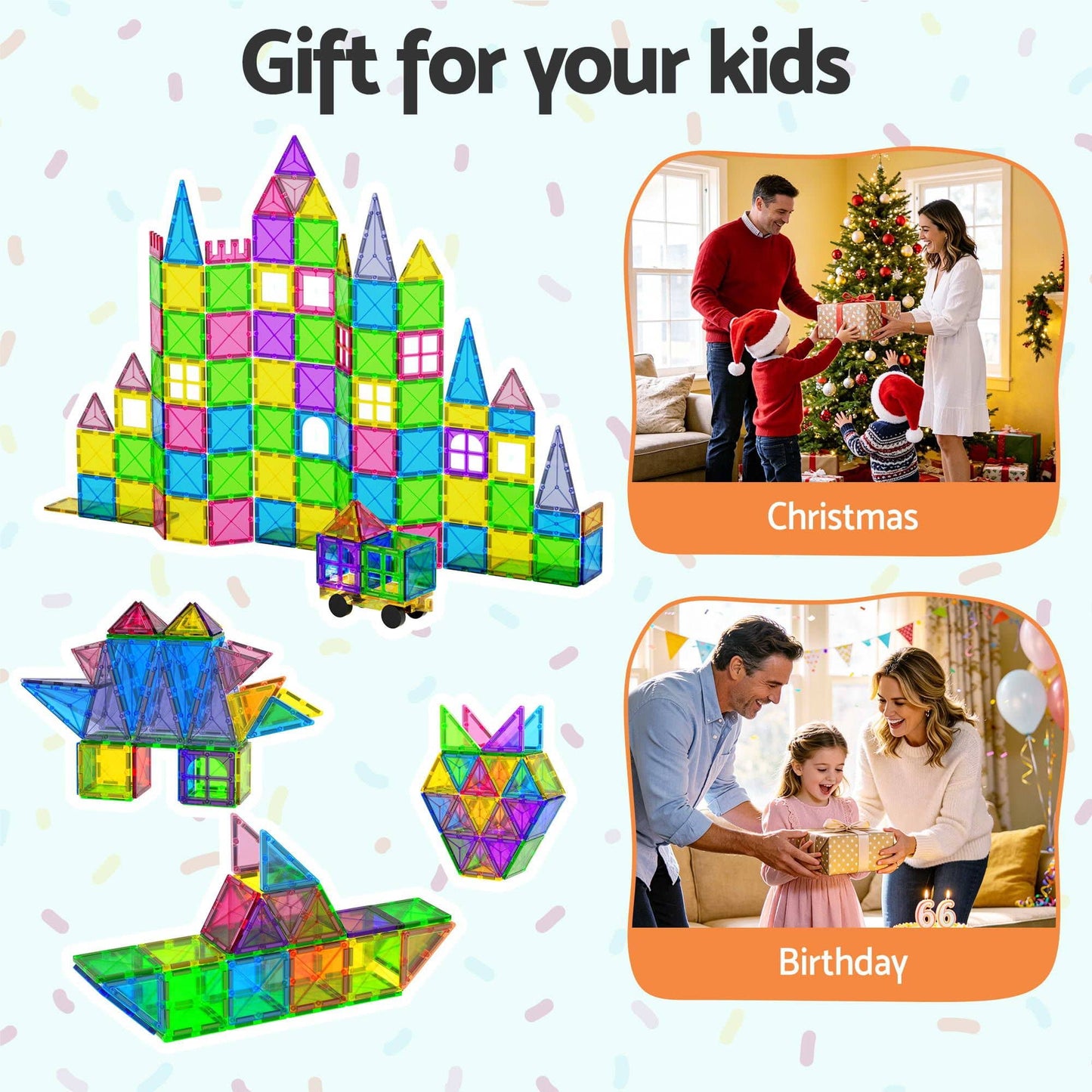 Keezi Kids Baby & Kids > Baby & Kid's Toys > Building Toys Keezi 100pcs Kids Magnetic Tiles Blocks Building Educational Toys Children Gift