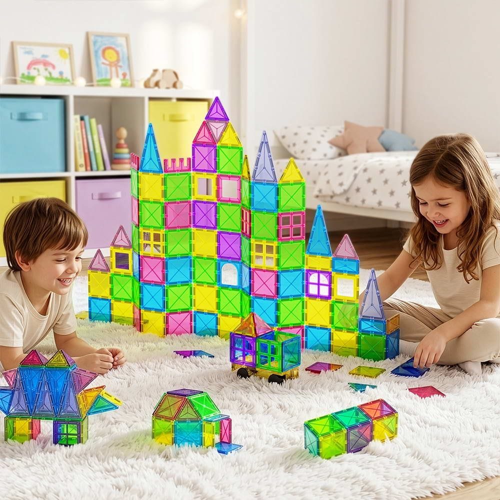 Keezi Kids Baby & Kids > Baby & Kid's Toys > Building Toys Keezi 100pcs Kids Magnetic Tiles Blocks Building Educational Toys Children Gift
