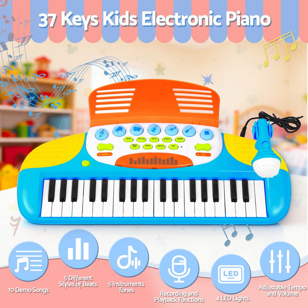 Keezi Kids Baby & Kids > Baby & Kid's Toys > Musical Toys Keezi Kids Piano Keyboard 37 Keys Electronic Musical Instrument Set w/ Stool Microphone