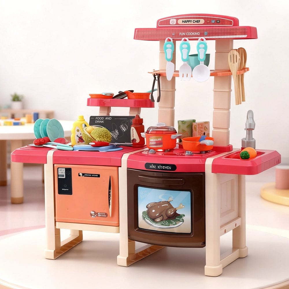 Keezi Kids Baby & Kids > Baby & Kid's Toys > Pretend Play Keezi Kids Kitchen Pretend Play Set Cooking Sound Steam Light Function