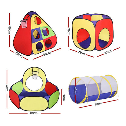 Keezi Kids Baby & Kids > Baby & Kid's Toys > Pretend Play Keezi Kids Play Tent Pop Up Teepee Playhouse Ball Pit Crawl Tunnel Basketball Hoop