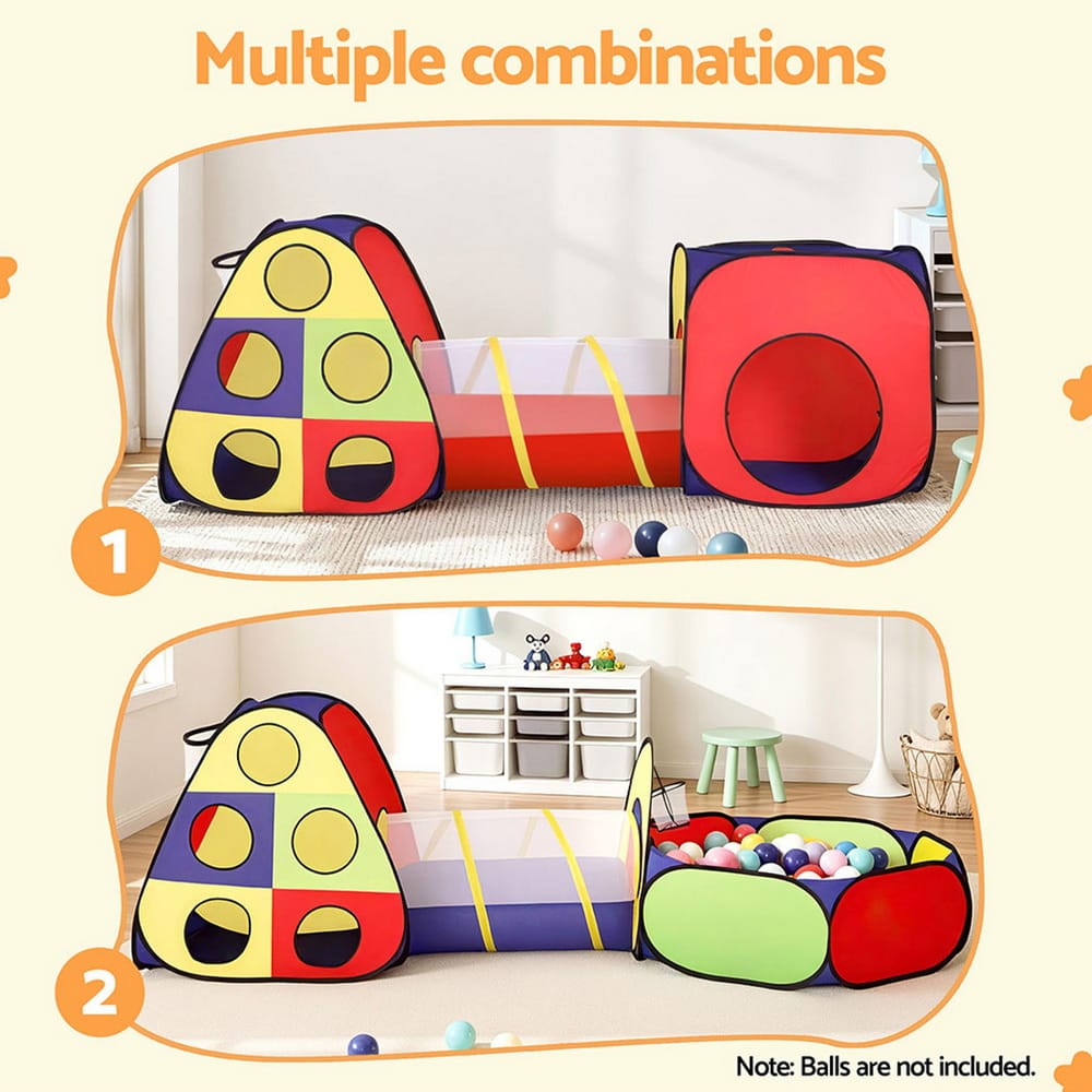 Keezi Kids Baby & Kids > Baby & Kid's Toys > Pretend Play Keezi Kids Play Tent Pop Up Teepee Playhouse Ball Pit Crawl Tunnel Basketball Hoop