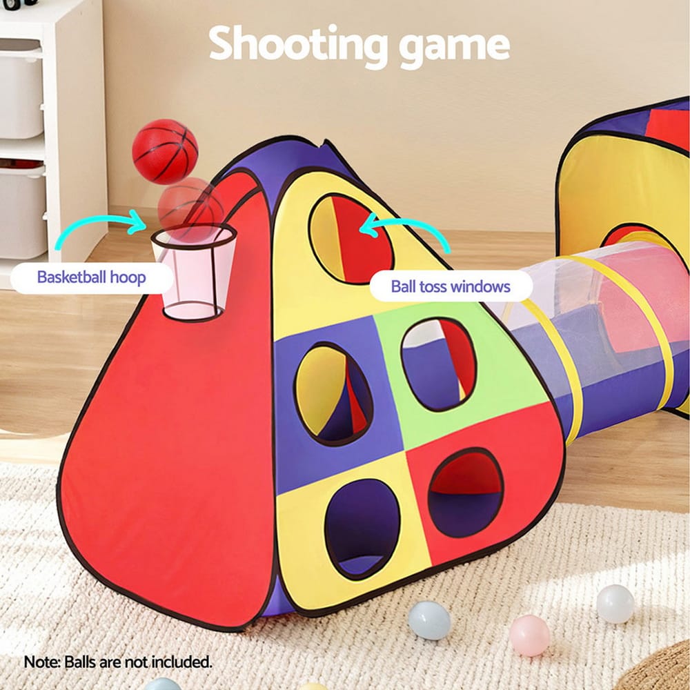 Keezi Kids Baby & Kids > Baby & Kid's Toys > Pretend Play Keezi Kids Play Tent Pop Up Teepee Playhouse Ball Pit Crawl Tunnel Basketball Hoop