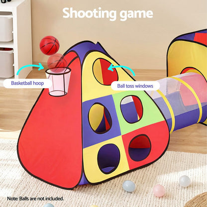 Keezi Kids Baby & Kids > Baby & Kid's Toys > Pretend Play Keezi Kids Play Tent Pop Up Teepee Playhouse Ball Pit Crawl Tunnel Basketball Hoop