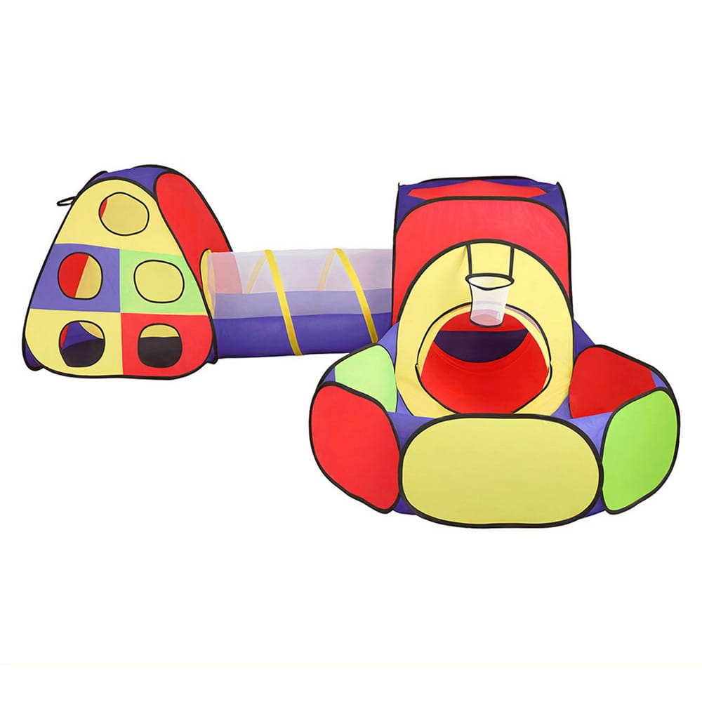 Keezi Kids Baby & Kids > Baby & Kid's Toys > Pretend Play Keezi Kids Play Tent Pop Up Teepee Playhouse Ball Pit Crawl Tunnel Basketball Hoop