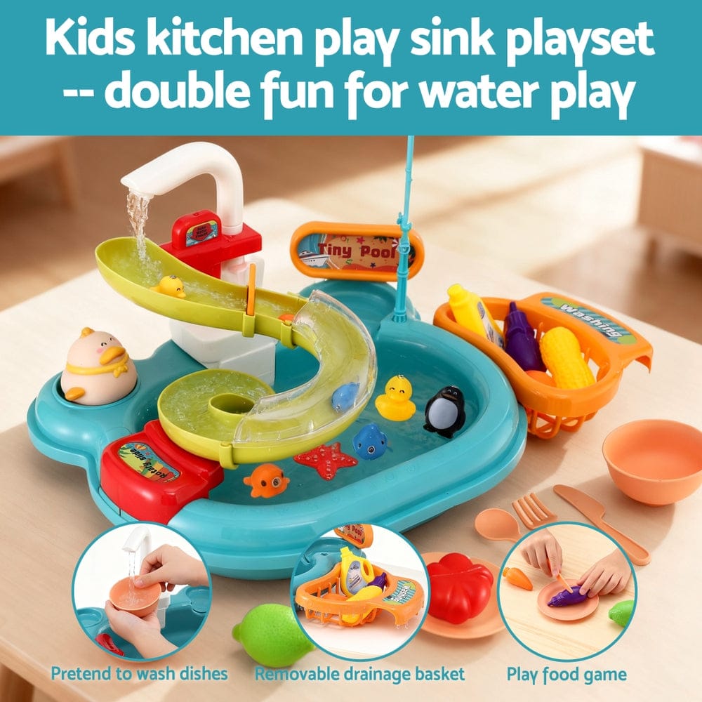 Keezi Kids Baby & Kids > Baby & Kid's Toys > Pretend Play Keezi Kids Pretend Play Kitchen Sink with Faucet Floating Fishing Toys Play food