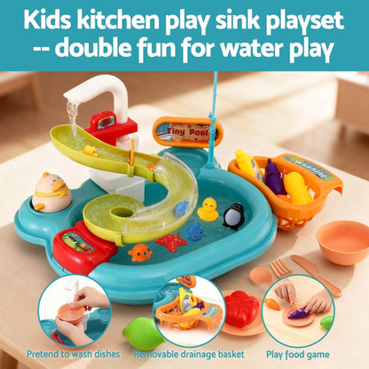 Keezi Kids Baby & Kids > Baby & Kid's Toys > Pretend Play Keezi Kids Pretend Play Kitchen Sink with Faucet Floating Fishing Toys Play food