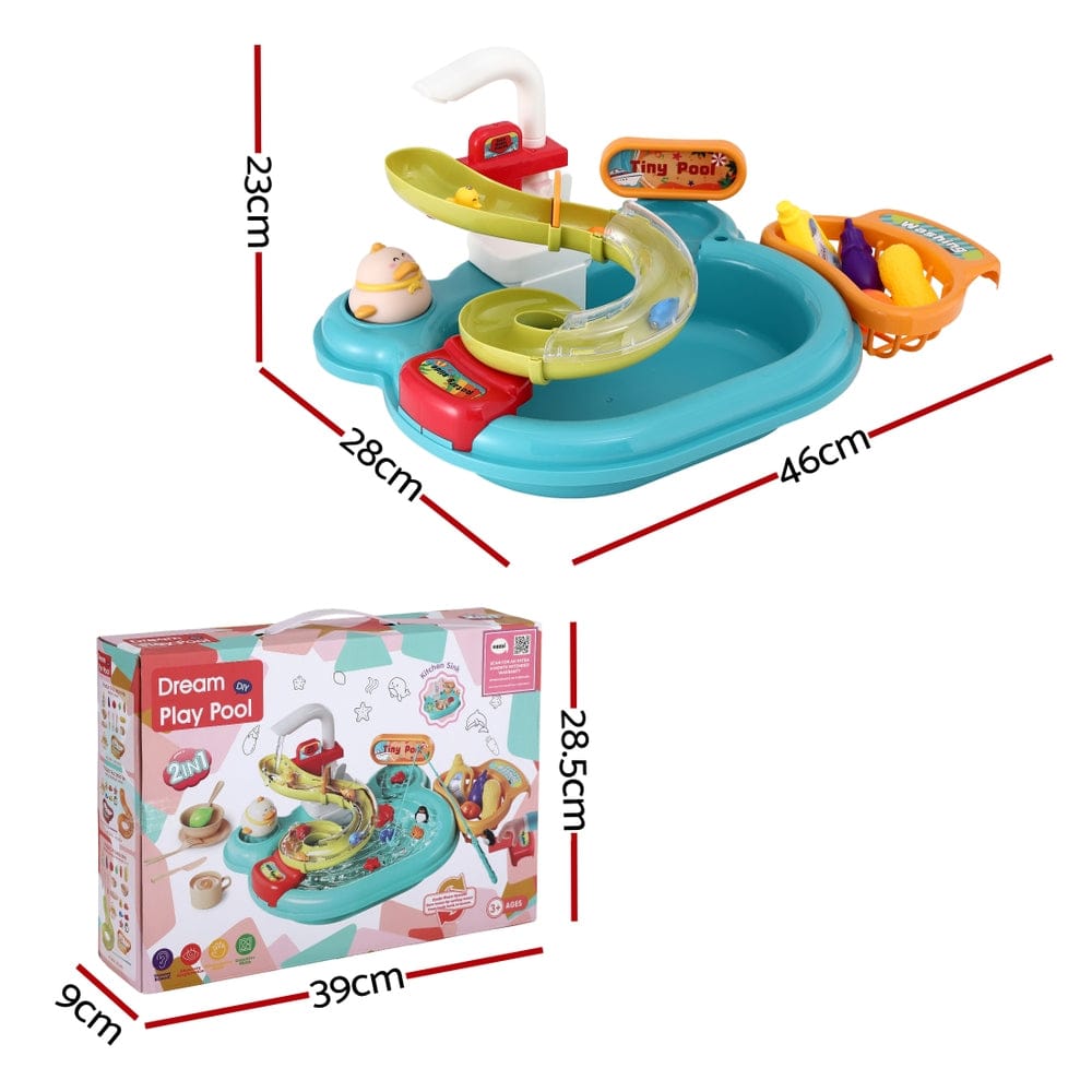 Keezi Kids Baby & Kids > Baby & Kid's Toys > Pretend Play Keezi Kids Pretend Play Kitchen Sink with Faucet Floating Fishing Toys Play food