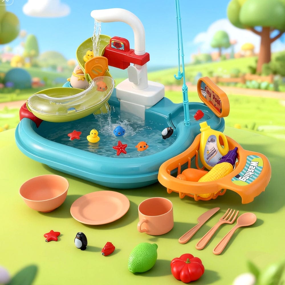 Keezi Kids Baby & Kids > Baby & Kid's Toys > Pretend Play Keezi Kids Pretend Play Kitchen Sink with Faucet Floating Fishing Toys Play food