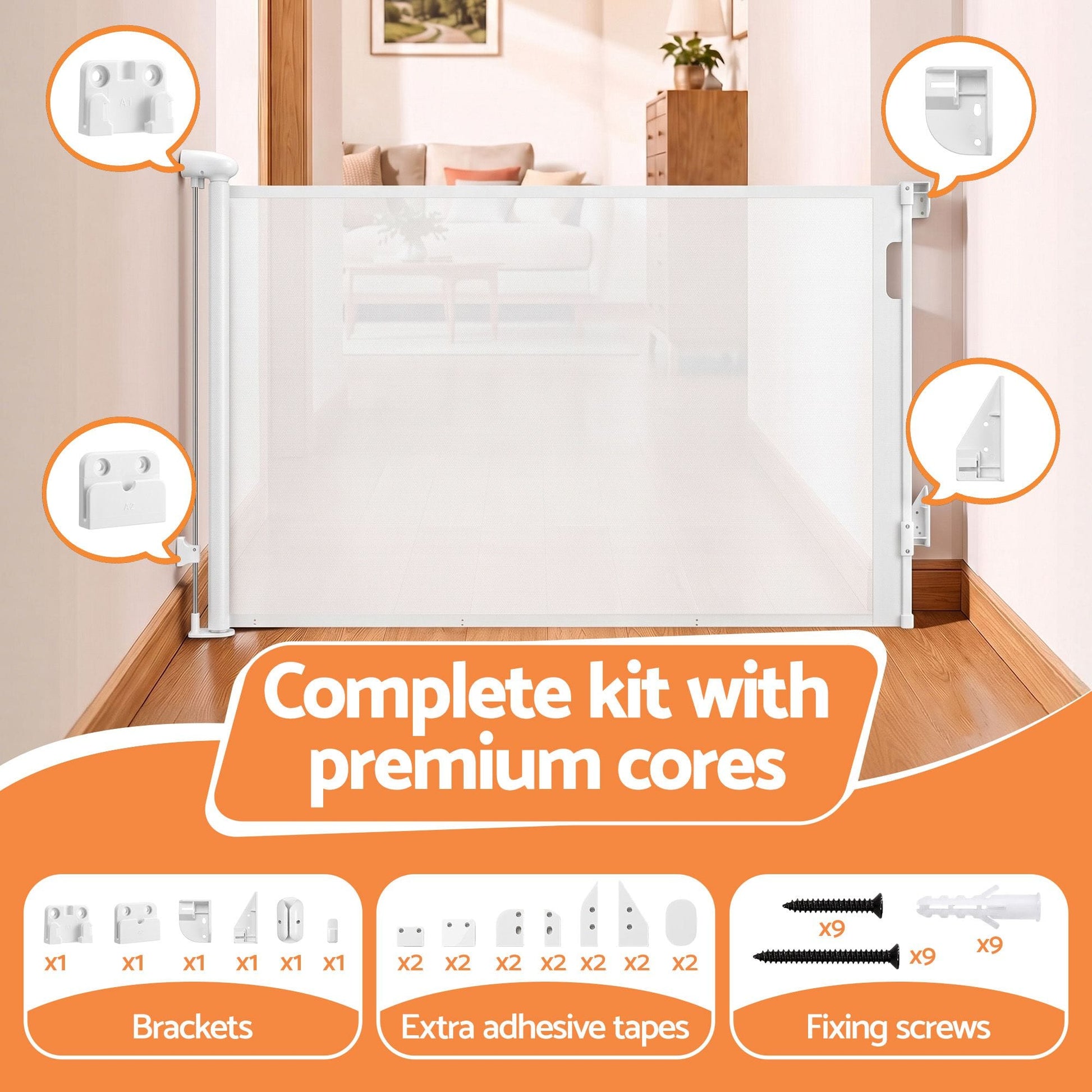 Keezi Kids Baby & Kids > Gates & Playpens > Safety Gates & Safety Accessories Keezi Retractable Gate Baby Gate Pet Safety Fence Extends up to 140cm White